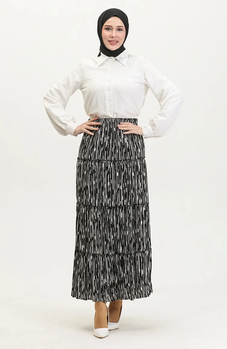 Almila Gypsy Viscose Skirt 3161-06 Black White 3161-06