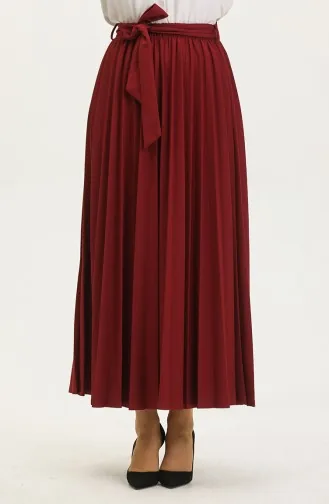 Gürteldetaillierter Plissierter Hijab-Rock Brc1505 1505-03 Weinrot 1505-03