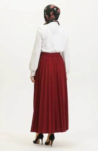 Gürteldetaillierter Plissierter Hijab-Rock Brc1505 1505-03 Weinrot 1505-03