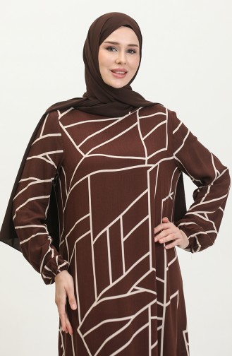 فستان فيسكوز منقوش للمحجبات  2091-03 بني 2091-03