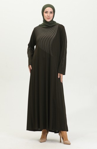 Alvina Robe Grande Taille Imprimée 4960-07 Kaki Foncé 4960-07