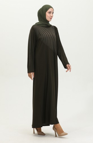 Alvina Robe Grande Taille Imprimée 4960-07 Kaki Foncé 4960-07