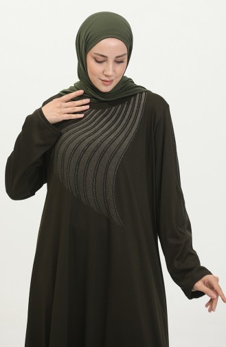 Alvina Robe Grande Taille Imprimée 4960-07 Kaki Foncé 4960-07