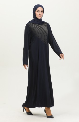 Alvina Robe Grande Taille Imprimée 4960-02 Bleu Marine Foncé 4960-02