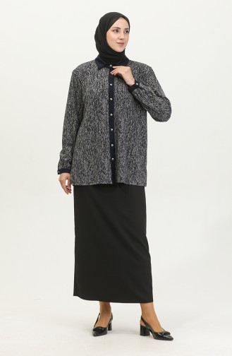 Large Size Patterned Shirt 3605C-01 Navy Blue 3605C-01