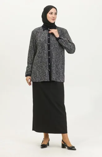Large Size Patterned Shirt 3605C-01 Navy Blue 3605C-01