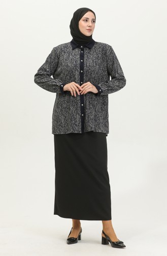 Large Size Patterned Shirt 3605C-01 Navy Blue 3605C-01