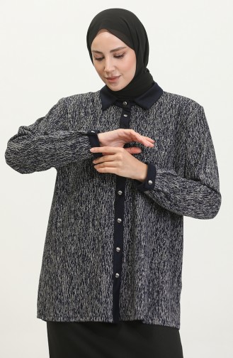 Large Size Patterned Shirt 3605C-01 Navy Blue 3605C-01