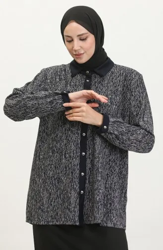 Large Size Patterned Shirt 3605C-01 Navy Blue 3605C-01