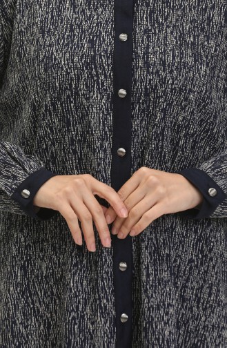 Large Size Patterned Shirt 3605C-01 Navy Blue 3605C-01