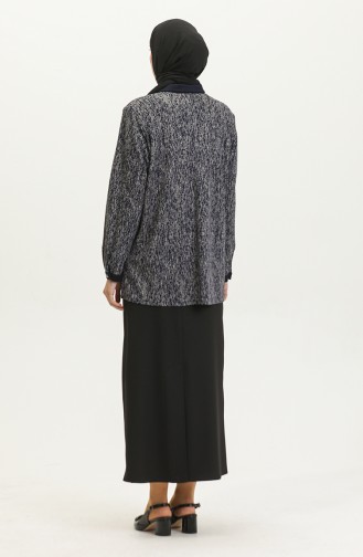 Large Size Patterned Shirt 3605C-01 Navy Blue 3605C-01