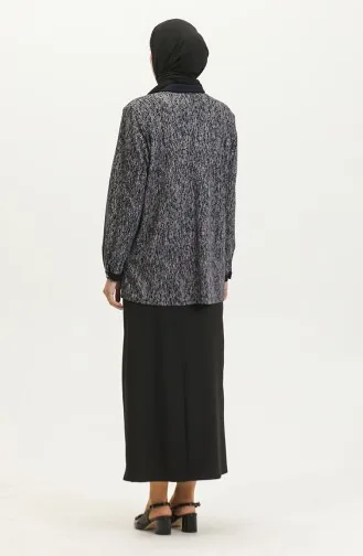 Large Size Patterned Shirt 3605C-01 Navy Blue 3605C-01