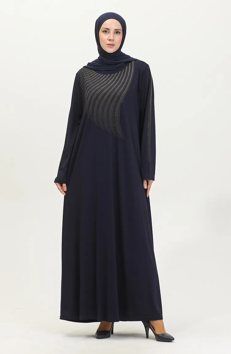 Alvina Robe Grande Taille Imprimée 4960-04 Bleu Marine 4960-04