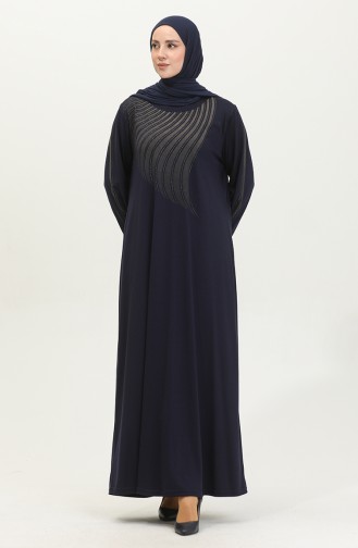 Alvina Robe Grande Taille Imprimée 4960-04 Bleu Marine 4960-04