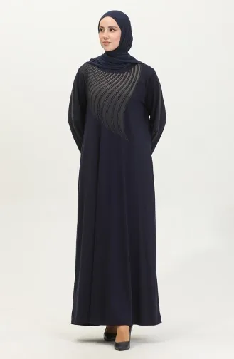 Alvina Robe Grande Taille Imprimée 4960-04 Bleu Marine 4960-04