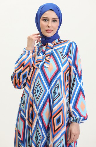 Grote Maat Satijnen Tuniek Met Patroon Blauw T1456 1087