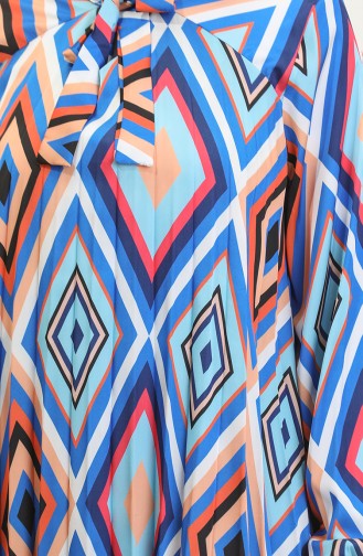 Grote Maat Satijnen Tuniek Met Patroon Blauw T1456 1087