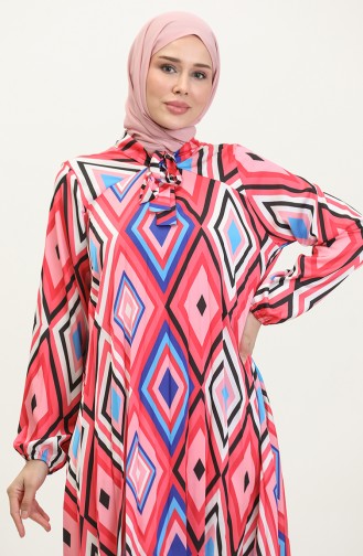 Patterned Large Size Satin Tunic Pink T1456 1089