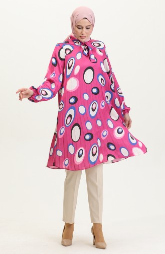 Polka Dot Large Size Satin Tunic Pink T1456 1091