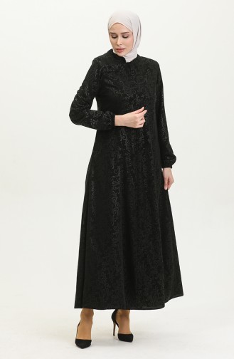 Patterned Adel Mevlana Abaya 3018A-01 Black 3018A-01