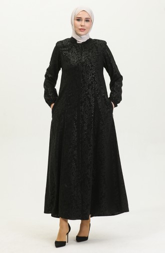 Patterned Adel Mevlana Abaya 3018A-01 Black 3018A-01