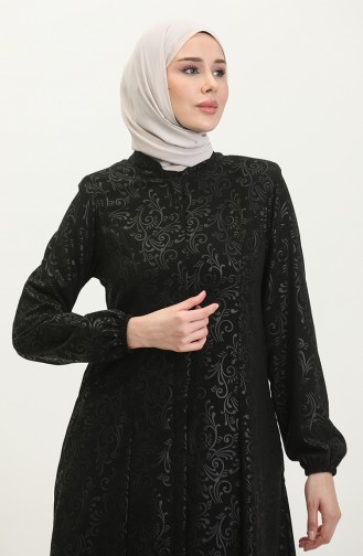 Patterned Adel Mevlana Abaya 3018A-01 Black 3018A-01