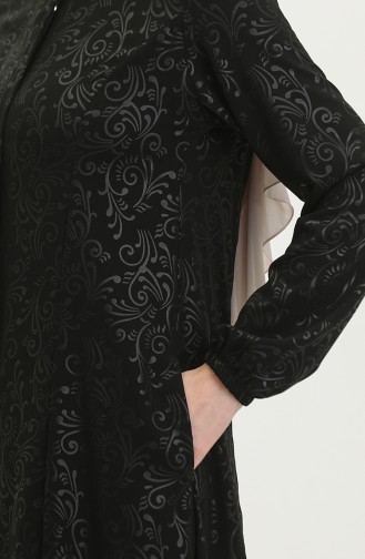 Patterned Adel Mevlana Abaya 3018A-01 Black 3018A-01