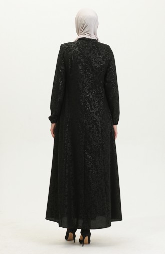 Patterned Adel Mevlana Abaya 3018A-01 Black 3018A-01