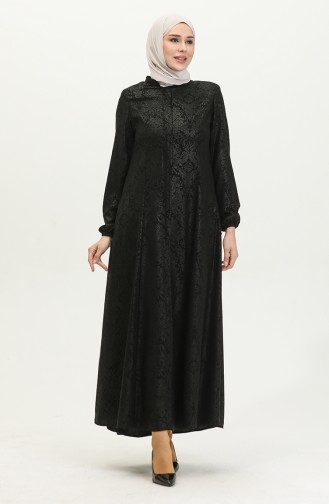 Patterned Adel Mevlana Abaya 3018B-01 Black 3018B-01
