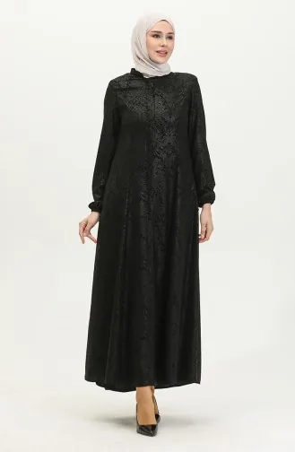 Gemusterte Adel Mevlana Abaya 3018B-01 Schwarz 3018B-01