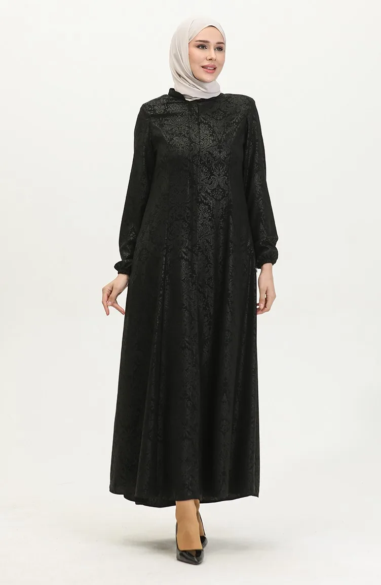 Gemusterte Adel Mevlana Abaya 3018B-01 Schwarz 3018B-01