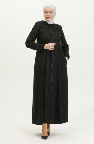 Patterned Adel Mevlana Abaya 3018B-01 Black 3018B-01