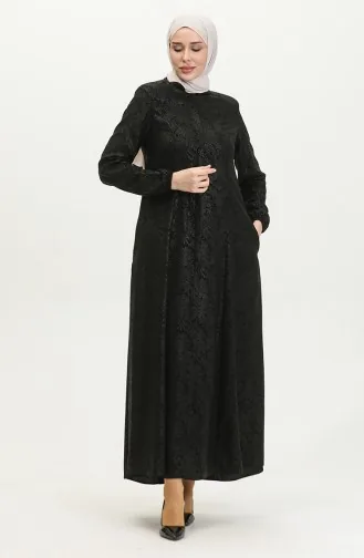 Gemusterte Adel Mevlana Abaya 3018B-01 Schwarz 3018B-01