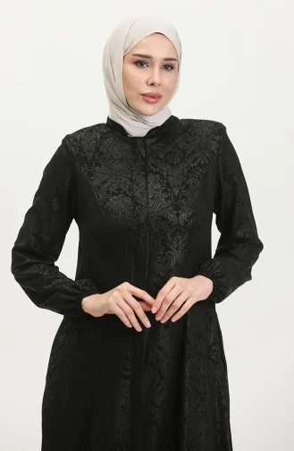 Gemusterte Adel Mevlana Abaya 3018B-01 Schwarz 3018B-01