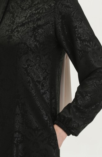 Patterned Adel Mevlana Abaya 3018B-01 Black 3018B-01