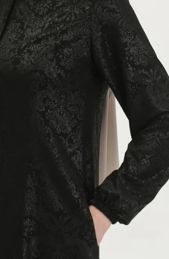 Gemusterte Adel Mevlana Abaya 3018B-01 Schwarz 3018B-01