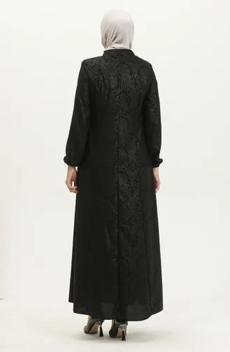 Gemusterte Adel Mevlana Abaya 3018B-01 Schwarz 3018B-01
