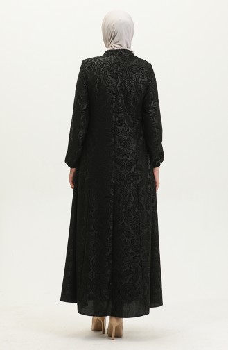 Gemusterte Adel Mevlana Abaya 3018C-01 Schwarz 3018C-01