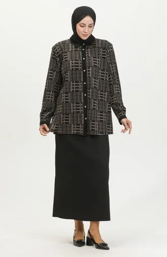 Large Size Patterned Shirt 3605B-01 Black Mink 3605B-01