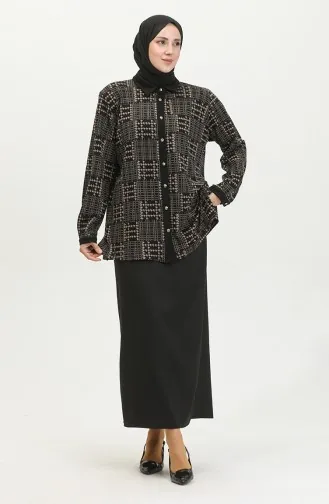Large Size Patterned Shirt 3605B-01 Black Mink 3605B-01