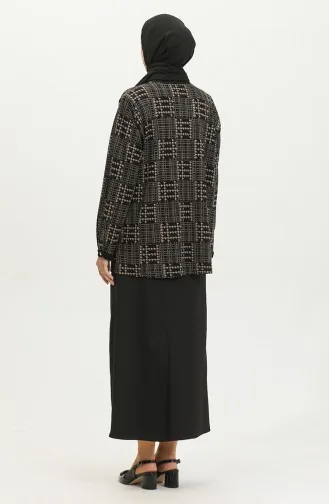 Large Size Patterned Shirt 3605B-01 Black Mink 3605B-01
