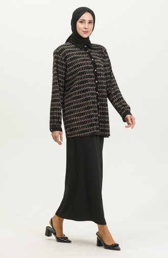 Large Size Patterned Shirt 3605F-01 Black Mink 3605F-01