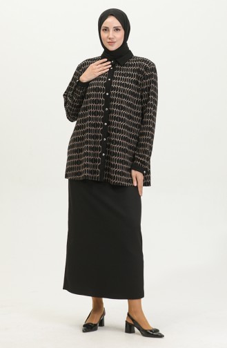 Large Size Patterned Shirt 3605F-01 Black Mink 3605F-01