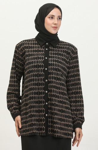 Large Size Patterned Shirt 3605F-01 Black Mink 3605F-01