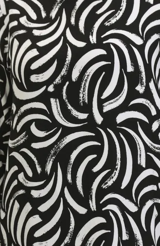 Robe Viscose à Motifs Jupe Plissée 2090-04 Noir Blanc 2090-04