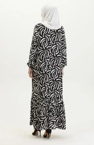 Robe Viscose à Motifs Jupe Plissée 2090-04 Noir Blanc 2090-04