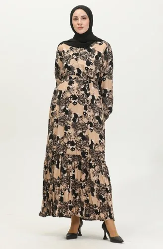 Amelya Farbali Großes Viskosekleid Mit Gürtel 4588A-01 Nerzschwarz 4588A-01