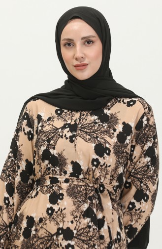 فستان فيسكوز منقوش مقاس كبير  4588A-01 أسود فيزون  4588A-01