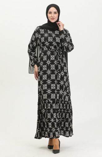 فستان فيسكوز منقوش مقاس كبير  4588G-02 أسود 4588G-02