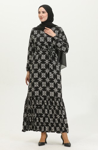 فستان فيسكوز منقوش مقاس كبير  4588G-02 أسود 4588G-02